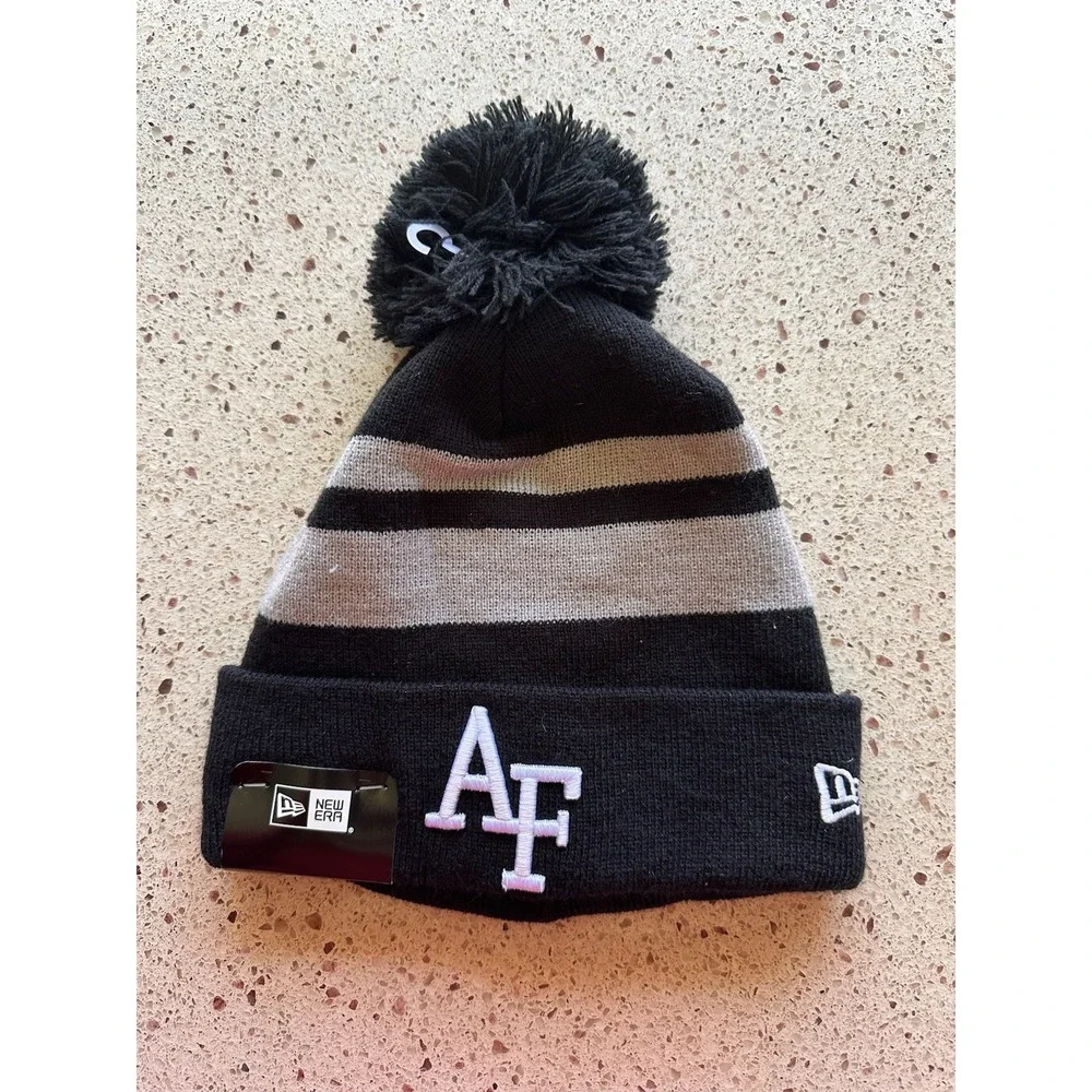 New Air Force Falcons New Era Striped Black Gray Knit Pom Hat Beanie NCAA